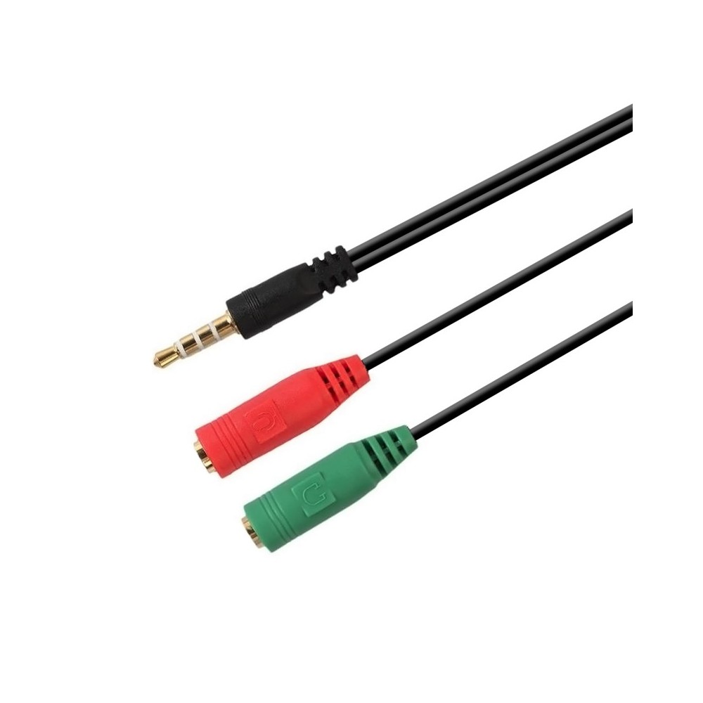 AISENS Cable adaptador Audio Jack 3.5 4pinesM - 2x Jack 3.5 3pinesH, Negro, 20 cm