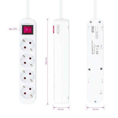 Nanocable Regleta de enchufes de 4 tomas con interruptor, 1.4 metros Blanca