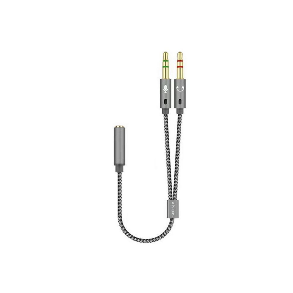 AISENS Cable Adaptador Audio Jack 3.5 4pinesH-2xjack 3.5 3pinesM, Gris, 25cm