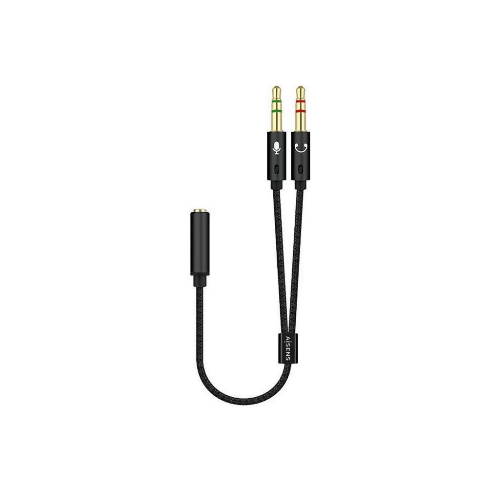 AISENS Cable Adaptador Audio Jack 3.5 4pinesH-2xjack 3.5 3pinesM, Negro, 25cm