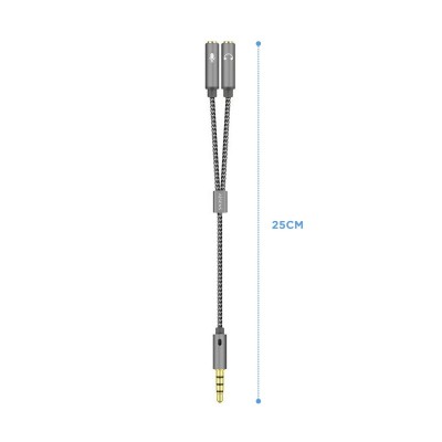 AISENS Cable Adaptador Audio Jack 3.5 4pinesM-2xjack 3.5 3pinesH, Gris, 25cm