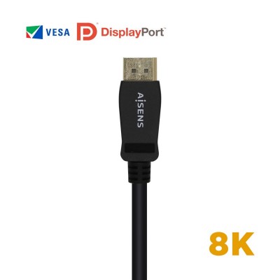 AISENS Cable Displayport Certificado V1.4 8k@60hz, DPM-DPM, Negro, 2.0m