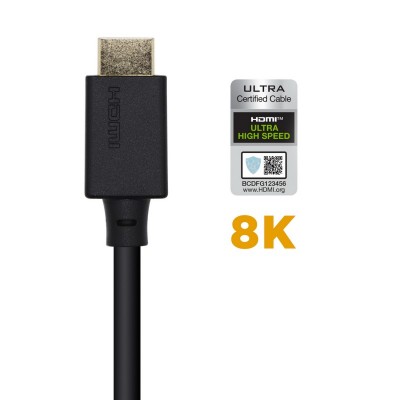 AISENS Cable HDMI V2.1 Ultra Alta Velocidad  HEC Certificado 8k@60Hz 48Gbps, AM-AM, Negro, 2.0m