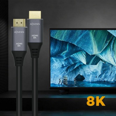 AISENS Cable HDMI V2.1 Ultra Alta Velocidad  HEC 8k@60Hz 48Gbps, AM-AM, GrisNegro, 0.5m