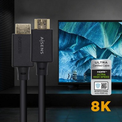 AISENS Cable HDMI V2.1 Ultra Alta Velocidad  HEC Certificado 8k@60Hz 48Gbps, AM-AM, Negro, 3.0m