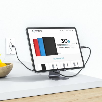 AISENS Soporte De Sobremesa Tamaño M Ajustable (1 Pivote) Para Movil  Tablet, Gris