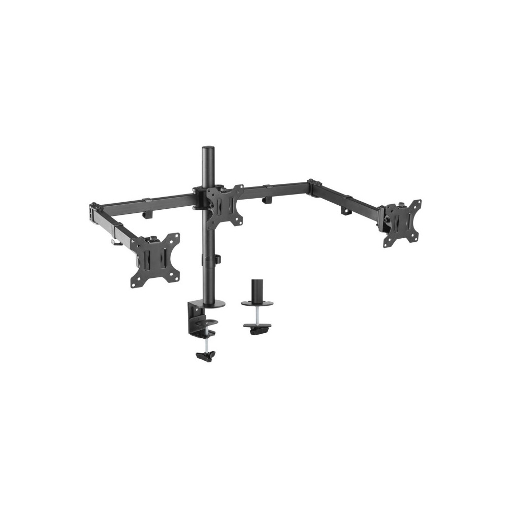 AISENS Soporte De Mesa Eco Giratorio E Inclinable Para 3 Monitores 7kg (3 Pivotes, 2 Brazos) De 13-27, Negro