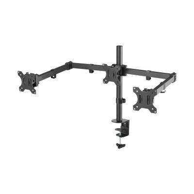 AISENS Soporte De Mesa Eco Giratorio E Inclinable Para 3 Monitores 7kg (3 Pivotes, 2 Brazos) De 13-27, Negro