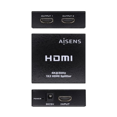 AISENS HDMI Duplicador 4k@30Hz 1x2 Con Alimentación, Negro