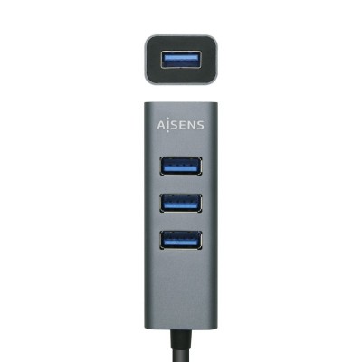 AISENS Hub USB3.0 Aluminio, Tipo AM - 4x Tipo AH, Negro, 10 cm