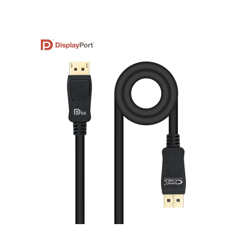 Nanocable Cable DISPLAYPORT 1.4 CERTIFICADO VESA, DPM – DPM, Negro, 1.5 m