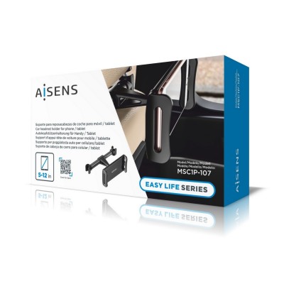 AISENS Soporte Coche Ajustable (1 Pivote) Para Reposacabezas Para Telefono  Tablet, Negro