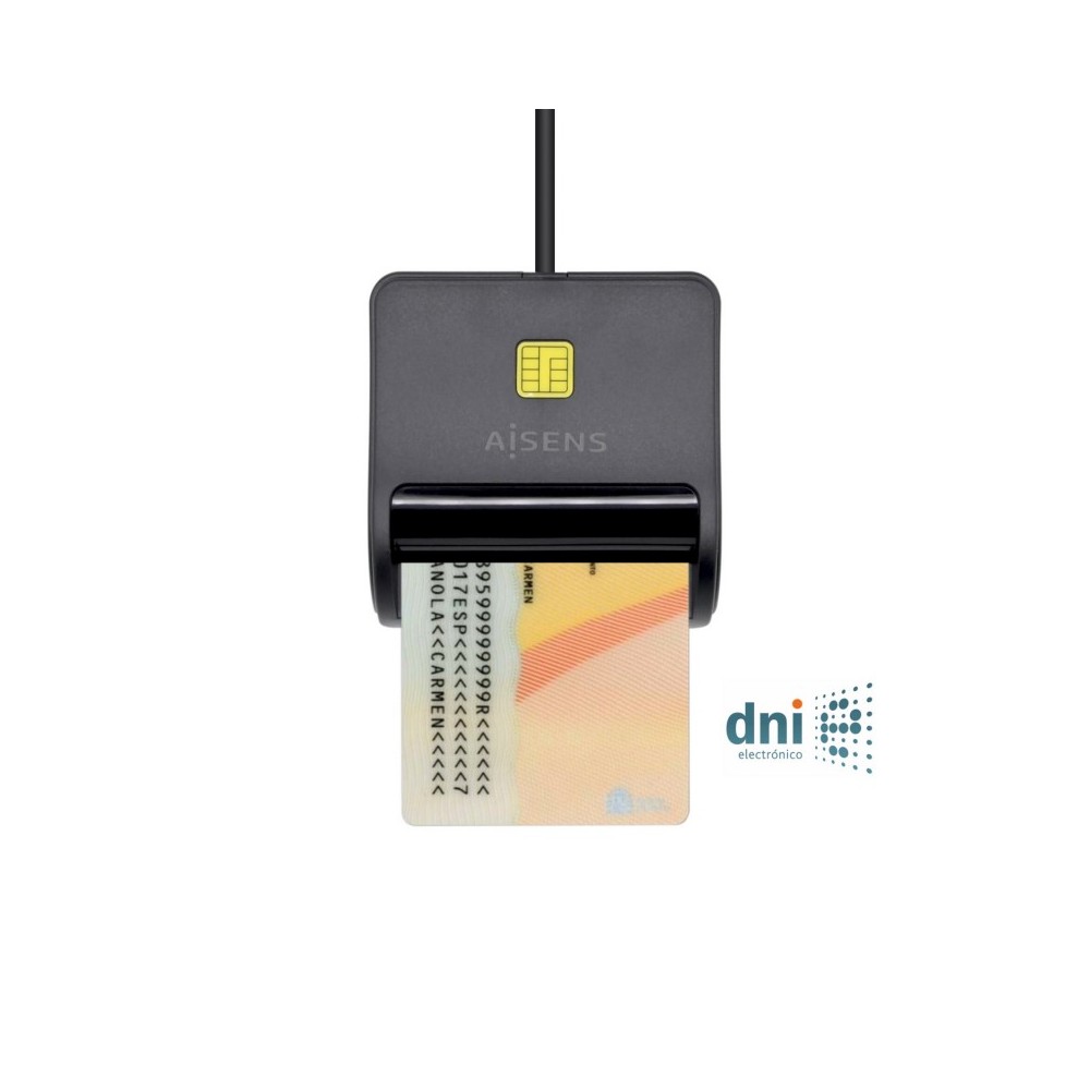 AISENS Lector de Tarjeta Inteligente DNI, Negro