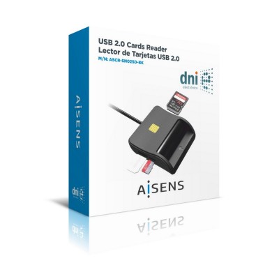 AISENS Lector de Tarjeta Inteligente DNI con Lector de Tarjetas SIM, SD, Micro SD, MMC, RS-MMC, MMC Micro, Negro