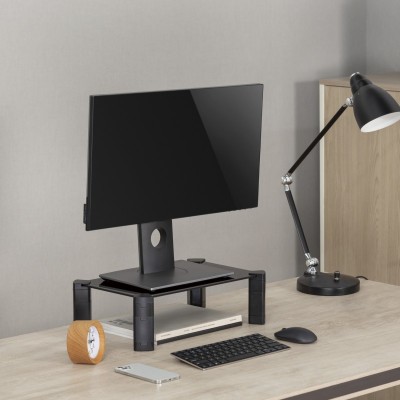 AISENS Soporte Elevador Cristal para MonitorPortátil, Negro