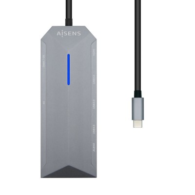 AISENS USB-C Dock 9 en 1, USB-C a 1x HDMI, 1xRJ45, 3x USB, 1x PD, 1x Audio, 1x SD, 1x Micro SD, Gris, 15 cm