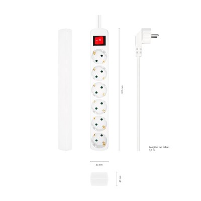 AISENS Base Multiple 6 Tomas Con Interruptor Con Cable 3x1.5mm2, Blanco, 1.4m