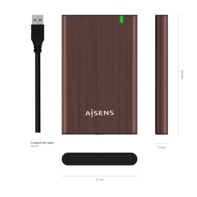 AISENS Caja Externa 2.5" ASE-2525BWN 9.5 mm SATA A USB 3.0USB 3.1 Gen1, Marron