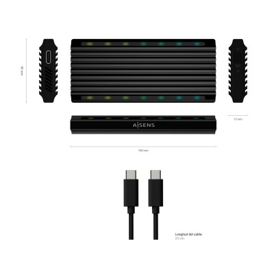 AISENS Caja Externa M.2 RGB Gaming ASM2-RGB012B SATANVMe A USB3.1 Gen2, Negra