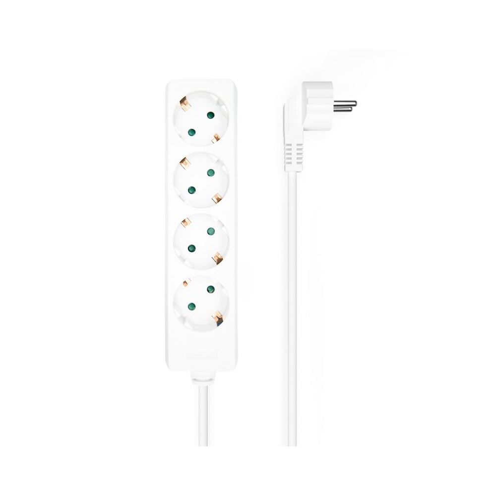 AISENS Base Multiple 4 Tomas Sin Interruptor Con Cable 3x1.5mm2, Blanco, 1.4m