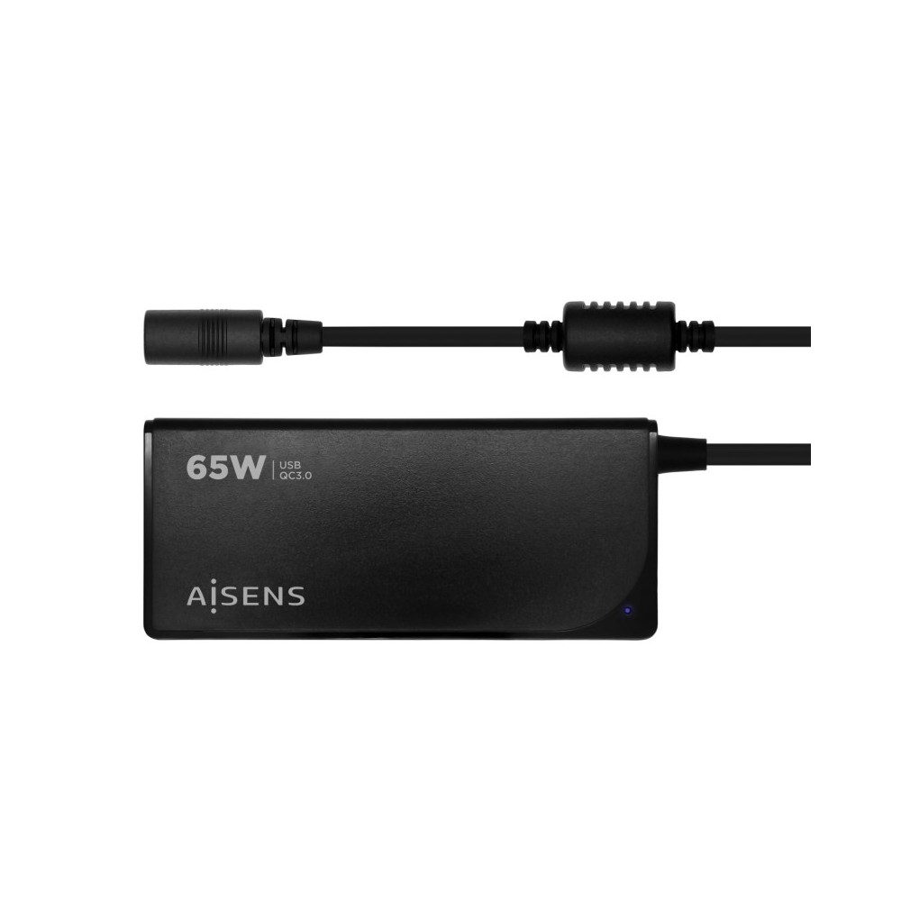 AISENS Cargador 65 W Automatico Universal Multitension Para Portatil Con 9 Conectores + USB-A QC.3.0