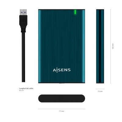 AISENS Caja Externa 2.5" ASE-2525PB 9.5 mm SATA A USB 3.0USB 3.1 Gen1, Azul Pacifico
