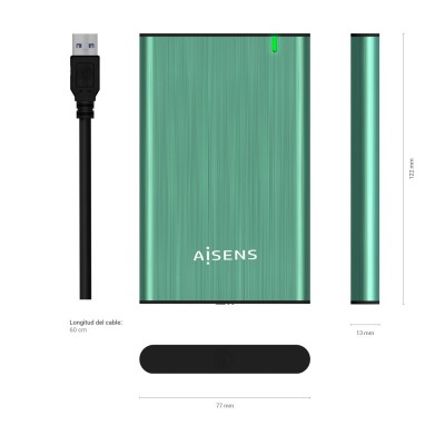 AISENS Caja Externa 2.5" ASE-2525SGN 9.5 mm SATA A USB 3.0USB 3.1 Gen1, Verde Primavera