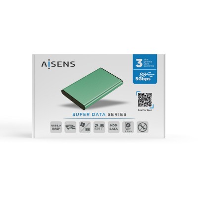 AISENS Caja Externa 2.5" ASE-2525SGN 9.5 mm SATA A USB 3.0USB 3.1 Gen1, Verde Primavera