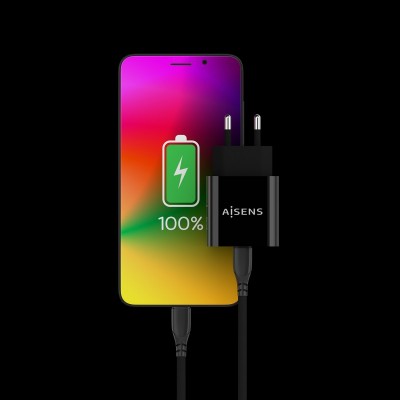 AISENS Cargador USB-C PD3.0 1 Puerto 1x USB-C 20 W, Negro