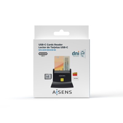 AISENS Lector De Tarjeta Dni Con Lector De Tarjetas SIM, SD, Micro SD, MMC, RS-MMC, MMC Micro, USB-C, Negro