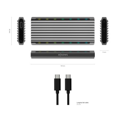 AISENS Caja Externa M.2 RGB Gaming ASM2-RGB011GR SATANVMe A USB3.1 Gen2, Gris