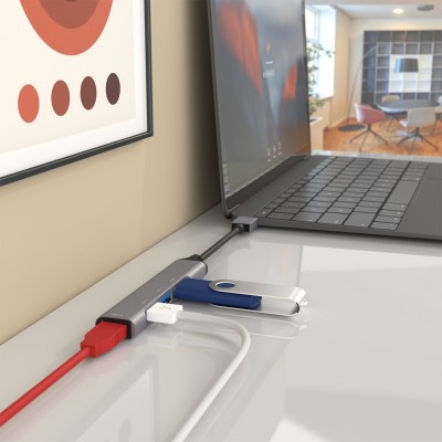 AISENS Hub USB 3.0 Aluminio, Tipo AM - 4x Tipo AH, Gris, 10cm