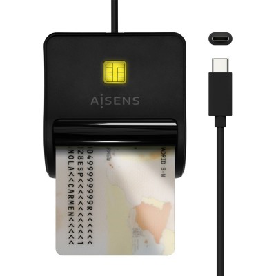 AISENS Lector De Tarjeta Inteligente DNI, USB-C, Negro
