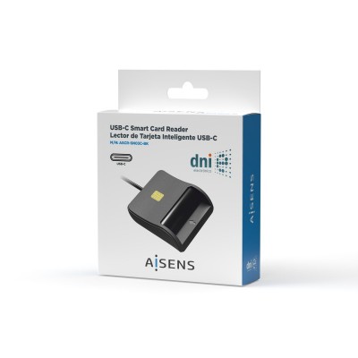 AISENS Lector De Tarjeta Inteligente DNI, USB-C, Negro