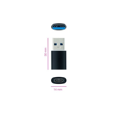 Nanocable Adaptador USB-A 3.1 a USB-C, USB-AM-USB-CH, Negro
