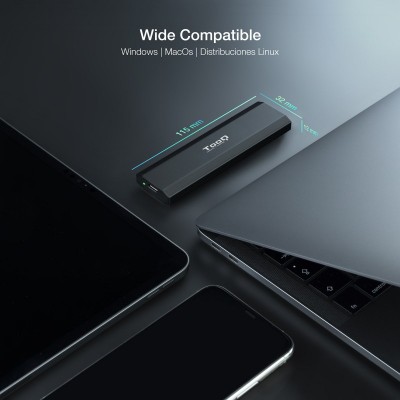 TooQ Shura Caja externa para unidad de estado sólido (SSD) Negro M.2