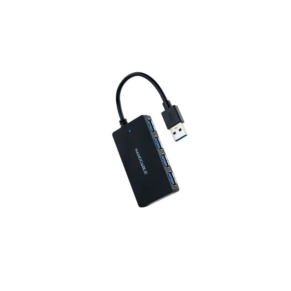 Nanocable Hub USB 3.0 con 4 Puertos de USB 3.0, USB-AM-USB 3.0H, Negro, 15 cm