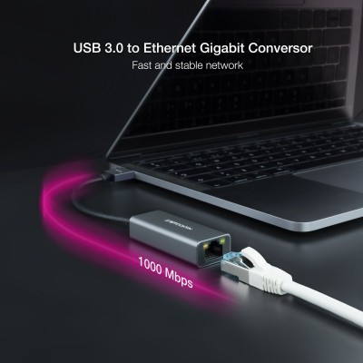 Nanocable Conversor USB 3.0 a Ethernet Gigabit 101001000 Mbps, Aluminio, Gris, 15 cm