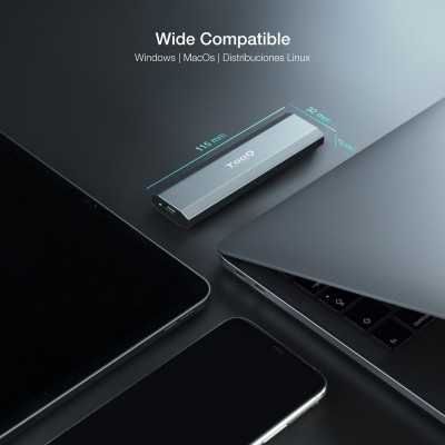 TooQ Shura Caja externa para unidad de estado sólido (SSD) Gris M.2
