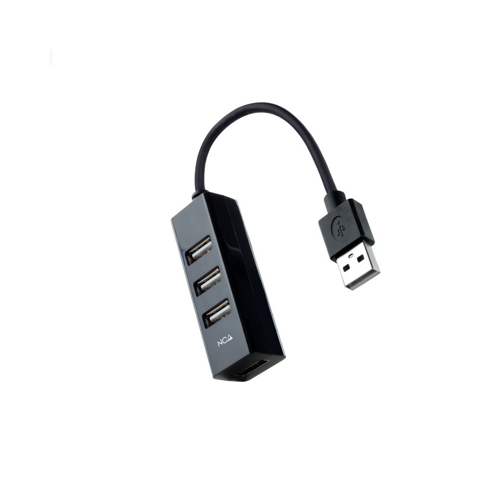 Nanocable Hub USB 2.0 con 4 Puertos de USB 2.0, USB-AM-USB 2.0H, Negro, 15 cm