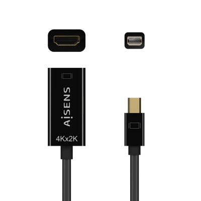 AISENS Conversor Mini DP V1.2 a HDMI V1.4 4K@30Hz, MDPM-HDMI AH, Negro, 15CM