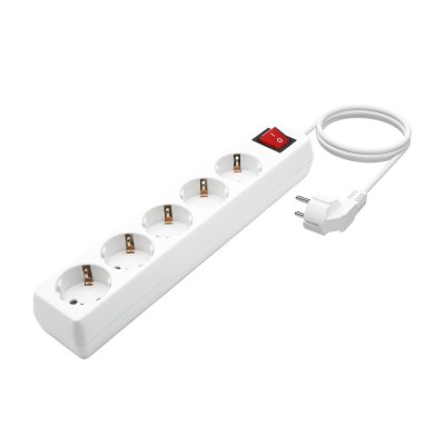 AISENS Base Multiple 5 Tomas con Interruptor con Cable 3×1.5mm2, Blanco, 1.4 m