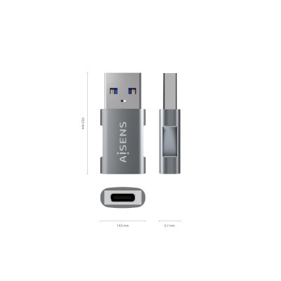 AISENS Mini Adaptador USB 3.2 GEN2 10G 3A, Tipo USB-CH-AM, Gris