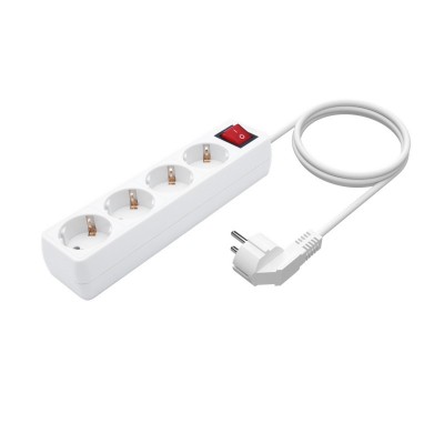AISENS Base Multiple 4 Tomas con Interruptor con Cable 3×1.5mm2, Blanco, 1.4 m