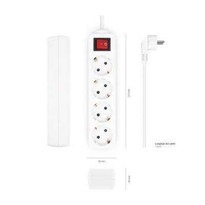 AISENS Base Multiple 4 Tomas con Interruptor con Cable 3×1.5mm2, Blanco, 1.4 m