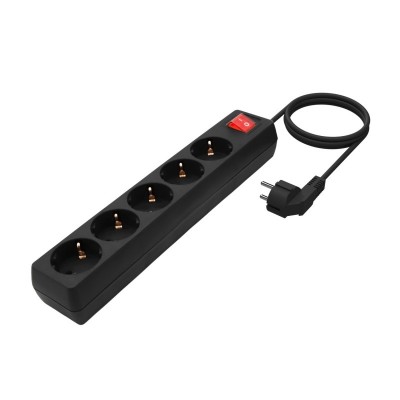 AISENS Base Multiple 5 Tomas con Interruptor con Cable 3×1.5mm2, Negro, 1.4 m