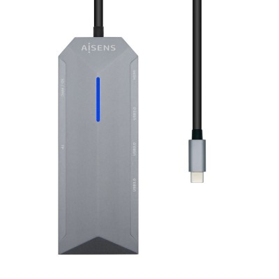 AISENS USB-C dock 8 en 1, USB-C a 1xHDMI, 1xRJ45, 3xUSB, 1xPD, 1xSD, 1xMicroSD, Gris, 15 cm