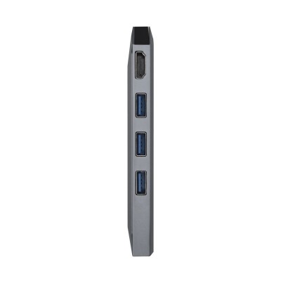 AISENS USB-C dock 8 en 1, USB-C a 1xHDMI, 1xRJ45, 3xUSB, 1xPD, 1xSD, 1xMicroSD, Gris, 15 cm