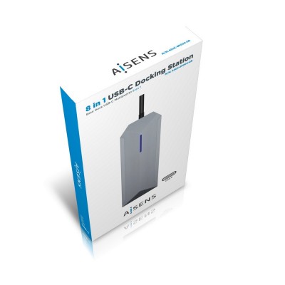 AISENS USB-C dock 8 en 1, USB-C a 1xHDMI, 1xRJ45, 3xUSB, 1xPD, 1xSD, 1xMicroSD, Gris, 15 cm