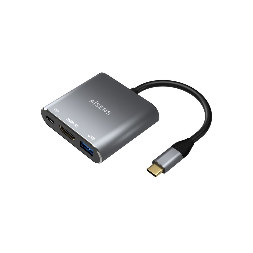 AISENS Conversor USB-C a HDMIUSB-CTipo A USB 3.0, 3 en 1, Gris, 15cm